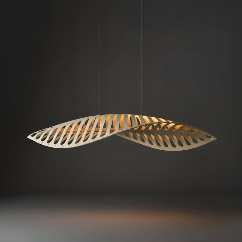 Wooden leaf-shaped pendant light in a modern interior