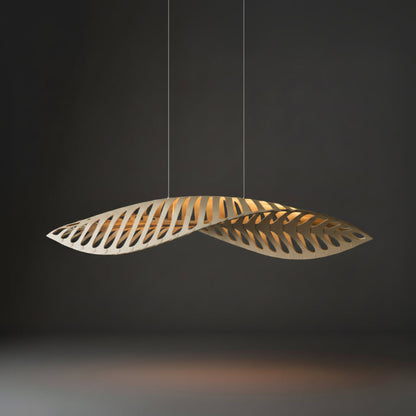 Wooden leaf-shaped pendant light in a modern interior