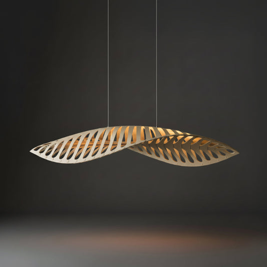 Wooden leaf-shaped pendant light in a modern interior