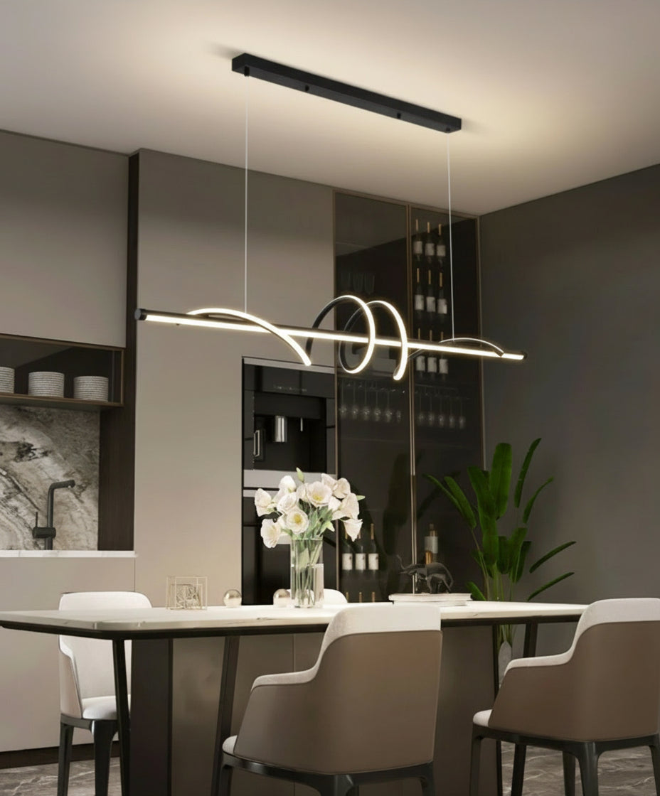 Modern pendant light fixture in a dining room setting