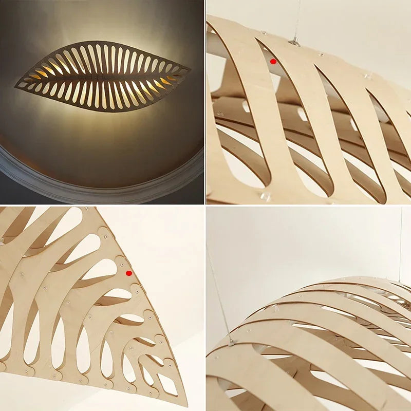 Collage of decorative wall art pieces with leaf-like patterns in different colors.