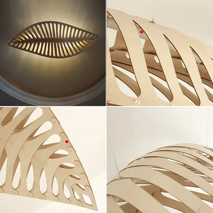 Collage of decorative wall art pieces with leaf-like patterns in different colors.