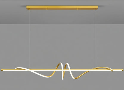 Modern pendant light with gold frame and white interior on a gray background