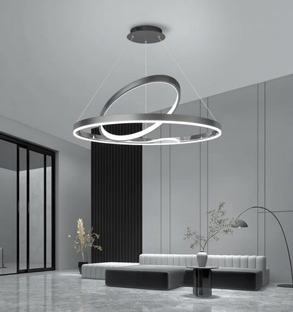 Modern interior design with a ceiling light fixture in a minimalistic room.